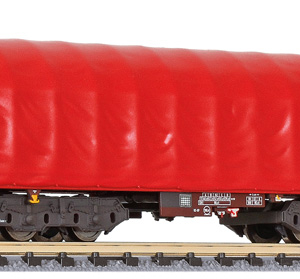 DB Coiltransportwagen mit roter Plane